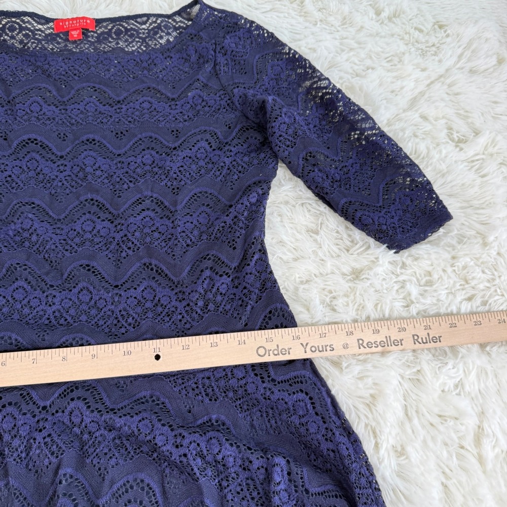 Signature by Sangria Purple Blue Lace Fit & Flare Dress Women's 10 Boatneck Chic - Picture 8 of 14